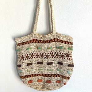 Vintage Capelli Straw Tote Bag Fish Beachy Coastal Ocean Vacation Boho Knit